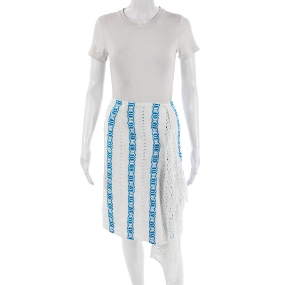 Jaline Women Wrap Skirt Blue Geometric Cotton Knee Length Size S